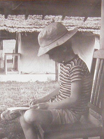 The artist sketching at 11 while on safari in Africa.